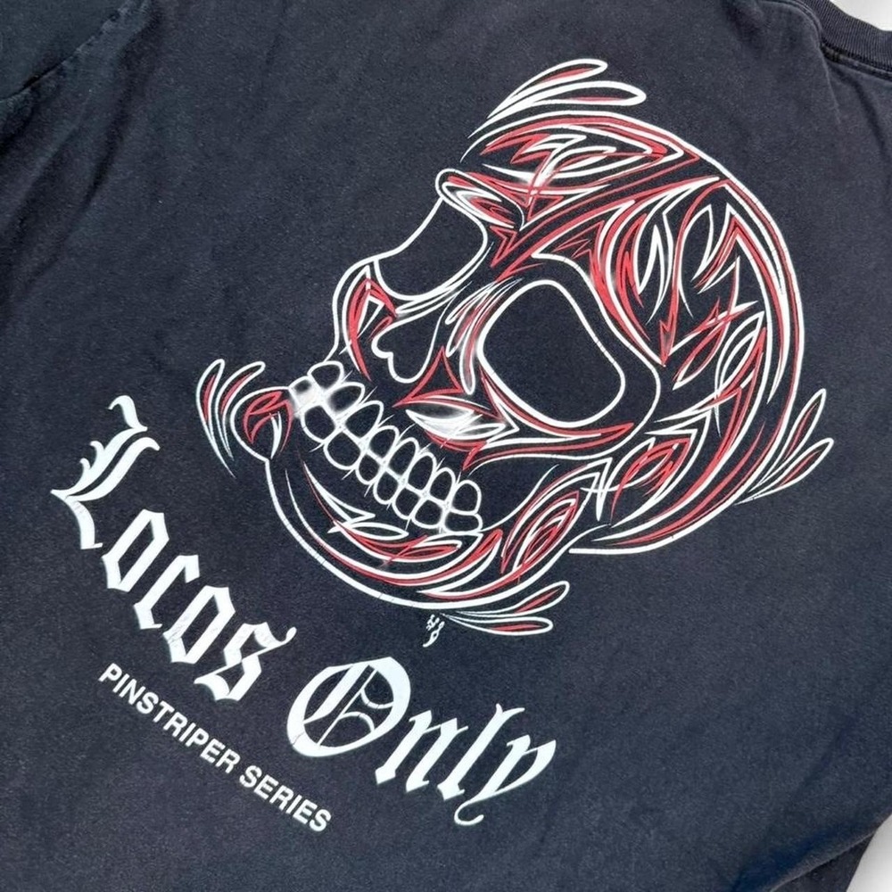 Locos Only Pinstriper Series Skull Faded Black Graphic Tee Mens Size XL Grunge
